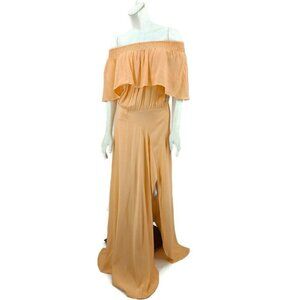 New Flynn Skye Miranda Off Shoulder Maxi Dress Womens S Peach Side Slits Rayon